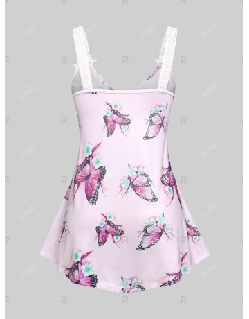 Lace Insert Butterfly Print Plus Size & Curve Tank Top