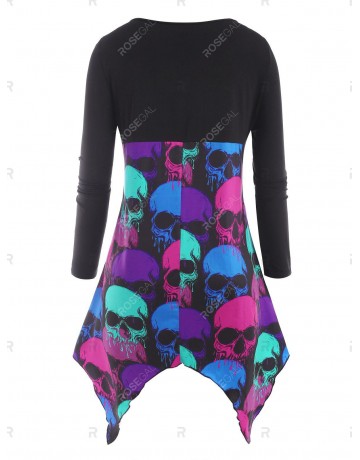 Lace Up Colorful Skull Halloween Plus Size Top