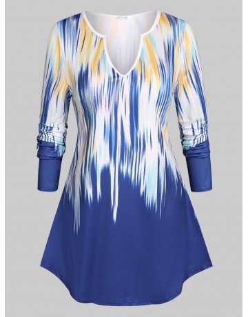 Notched Collar Abstract Print Plus Size Top