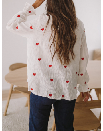 Heart Print Lapel Long Sleeve Shirt