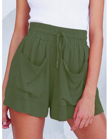 Elastic Waist Cotton And Linen Solid Color Shorts