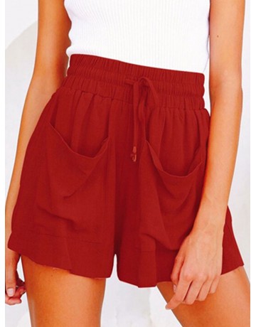 Elastic Waist Cotton And Linen Solid Color Shorts