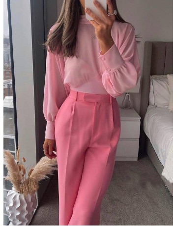 Pink Color Puff Sleeve Long Sleeve Blouses