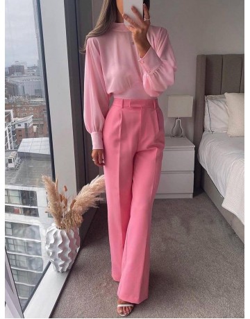 Pink Color Puff Sleeve Long Sleeve Blouses