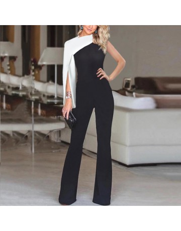 Fashion Single Sleeve Solid Color Stitching Jumpsuit