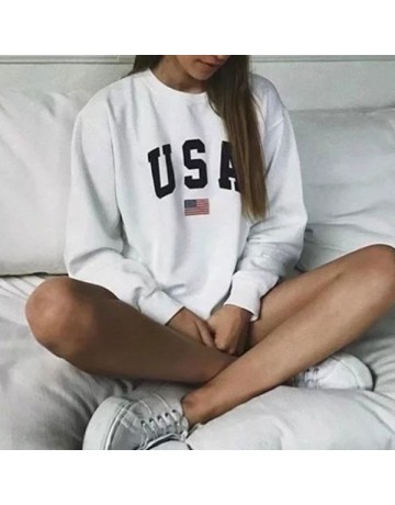 Letter Print Round Neck Long-sleeved Loose Sweater Women