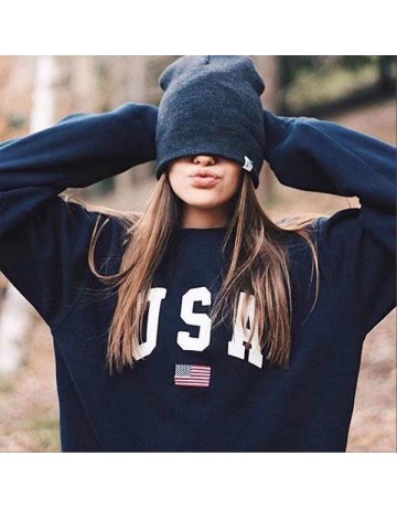 Letter Print Round Neck Long-sleeved Loose Sweater Women
