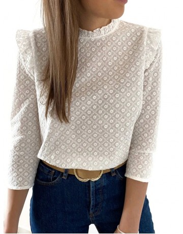 Simple Solid Color Crew Neck Long Sleeve Blouse