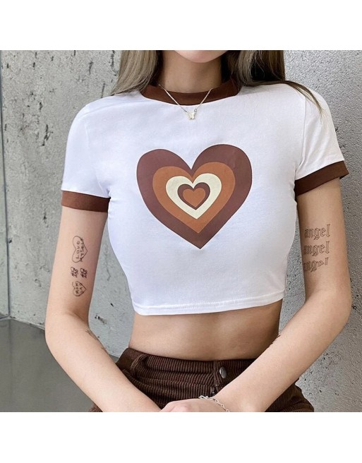 Heart Print Color Block Short Sleeve T-shirt